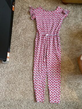 Tea Collection Red & White Printed Girls' Jumpsuit